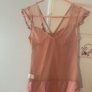 Ambiance Sheer Bodice Pale Pink Bodysuit Size M